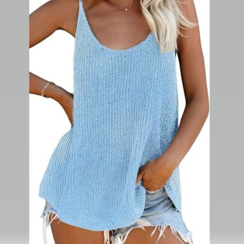 Light Blue Spaghetti Strap Knit Tank